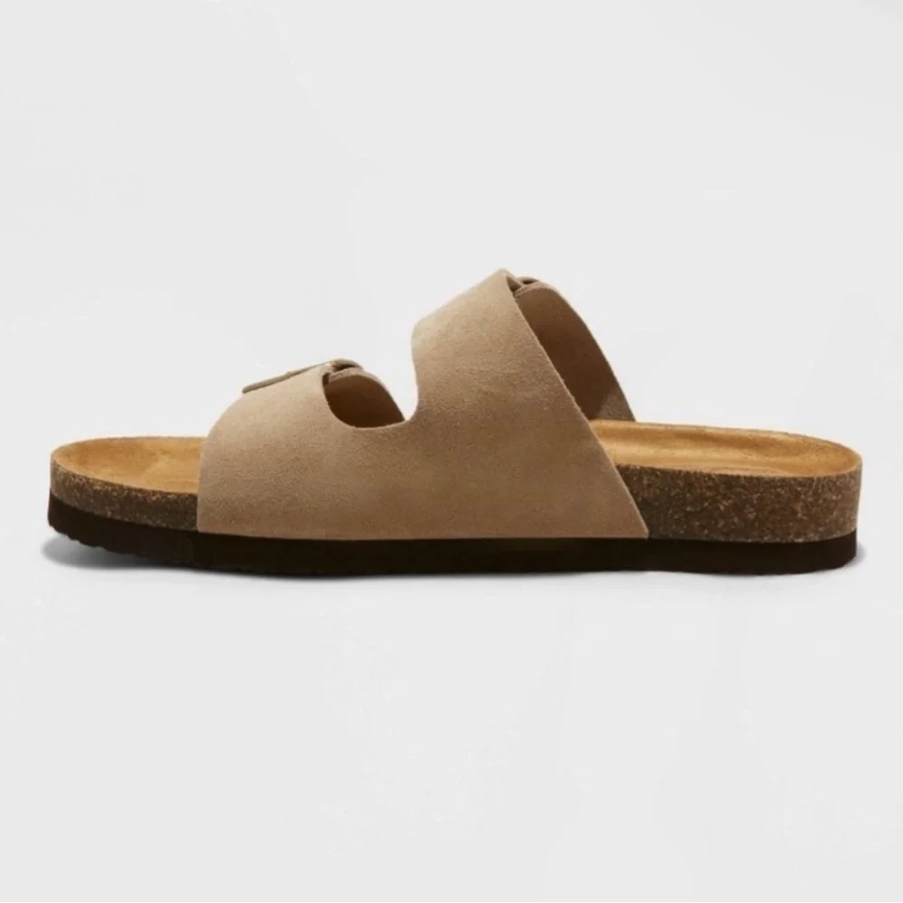 Universal Thread Women's Devin Two Band Footbed Sandals Taupe Size 11 - Picture 2 of 5